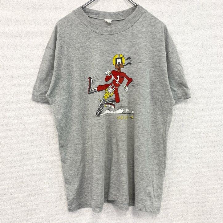 80s　adidas　アディダス　グーフィー　半袖キャラクタープリントTシャツ　ヴィンテージ　灰　グレー　