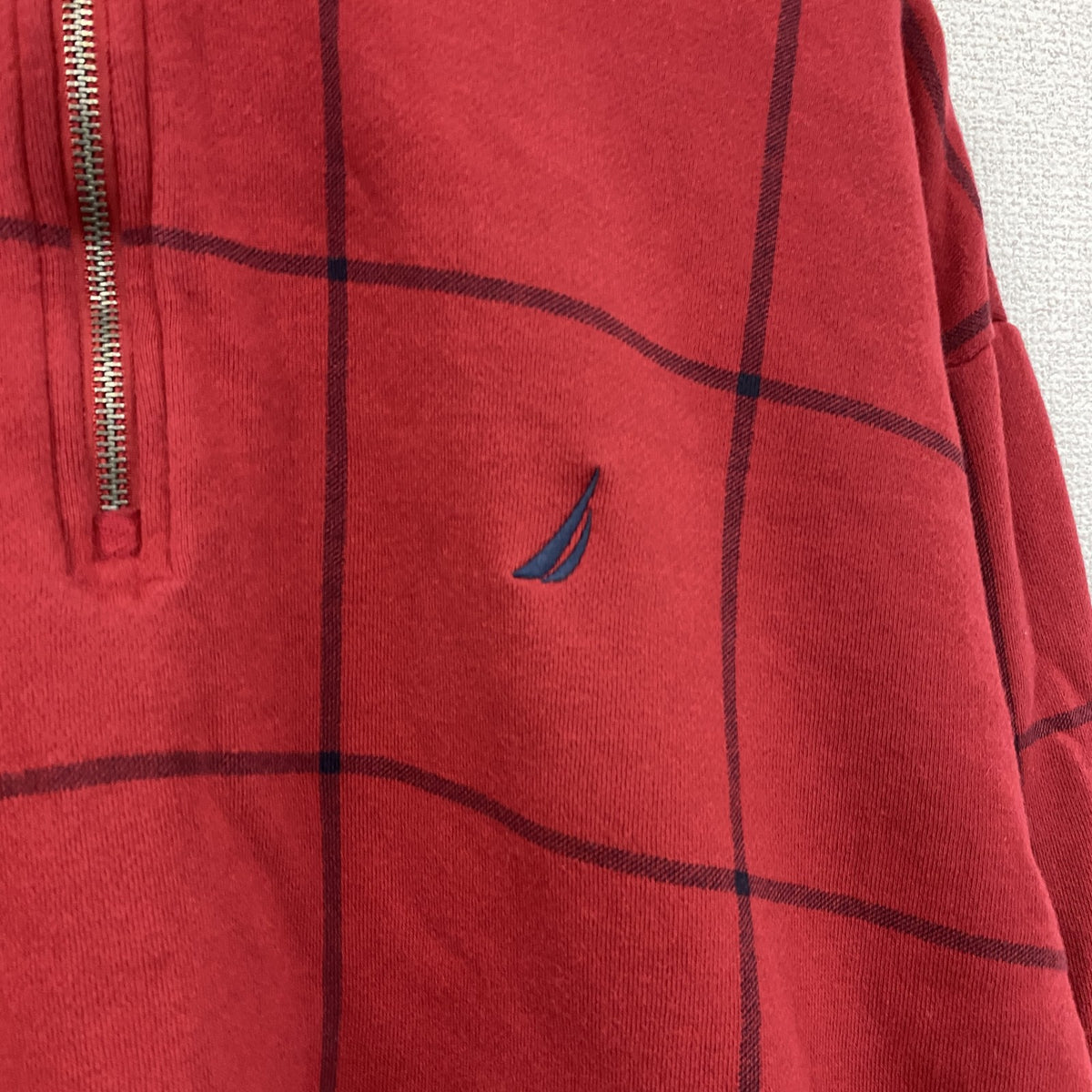NAUTICA　ノーティカ　ハーフジップスウェット/トレーナー　チェック柄　赤　レッド　2XLサイズ　古着