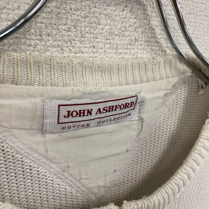 JOHN ASHFORD　ジョンアッシュフォード　コットンニットセーター　白　ホワイト　Mサイズ メンズ 古着