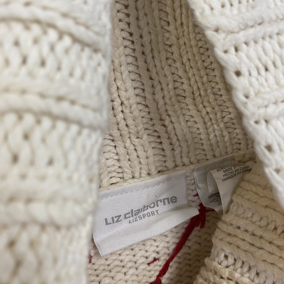 LIZ claiborne　タートルネックコットンニットセーター　総柄　赤　レッド　Lサイズ　古着