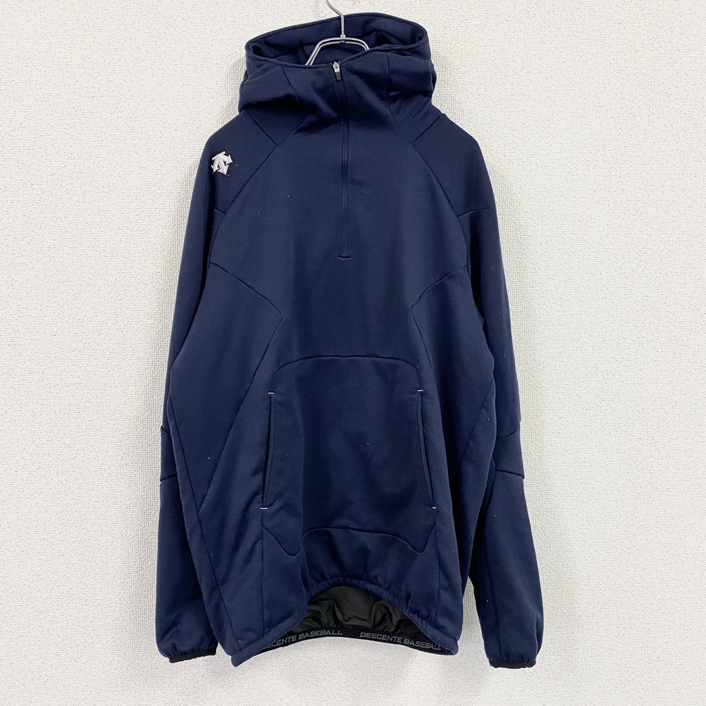 DESCENTE　デサント　アノラックパーカー　ハイネック　ラグランスリーブ　ワッペン　ワンポイント　紺　ネイビー　0サイズ　古着