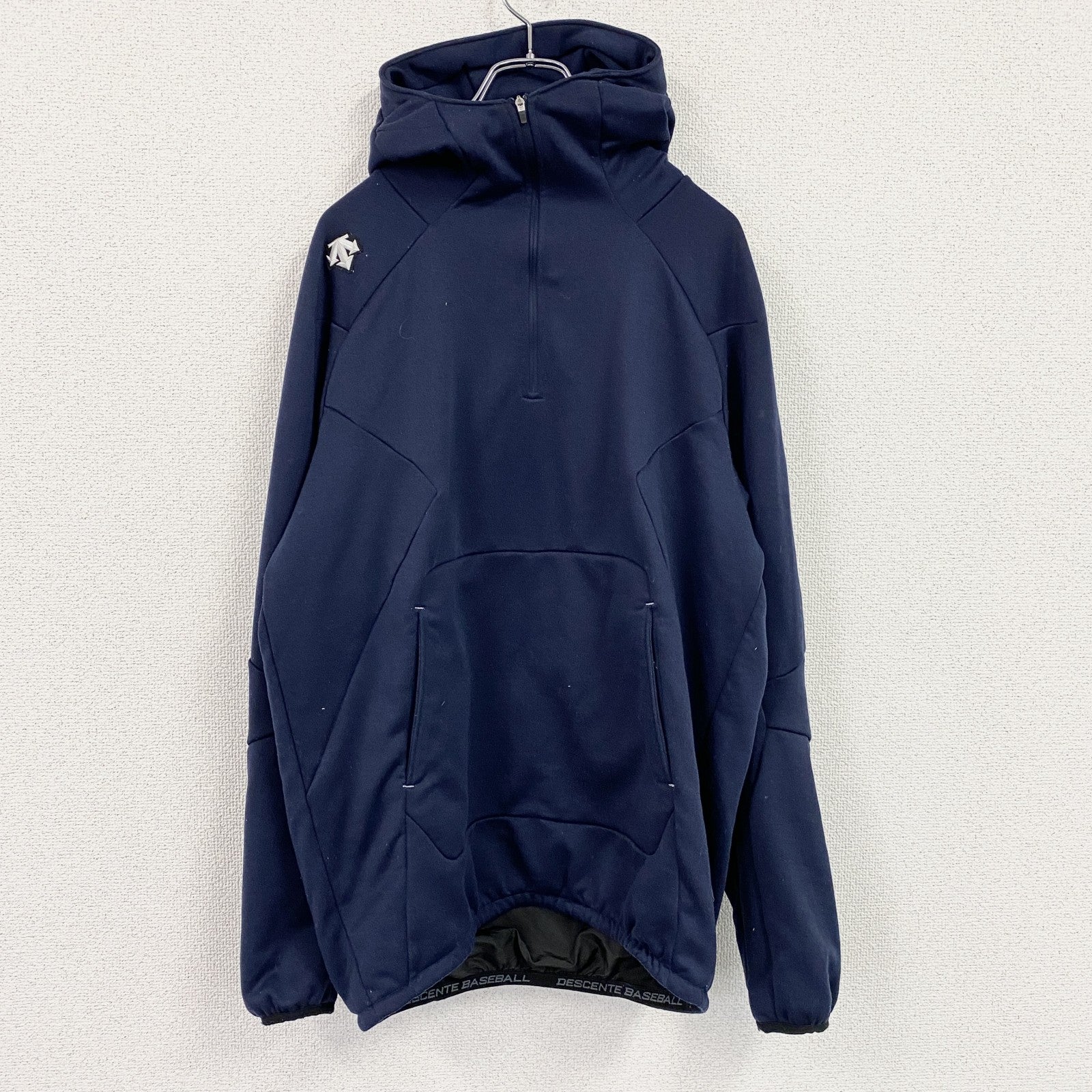 DESCENTE　デサント　アノラックパーカー　ハイネック　ラグランスリーブ　ワッペン　ワンポイント　紺　ネイビー　0サイズ　古着