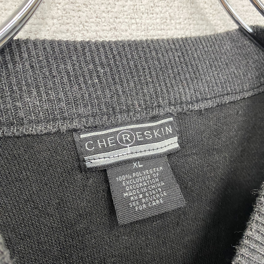 CHERESKIN　ポリエステルニットセーター　ボーダー柄　無地　クルーネック　総柄　灰色　ダークグレー　XLサイズ　古着