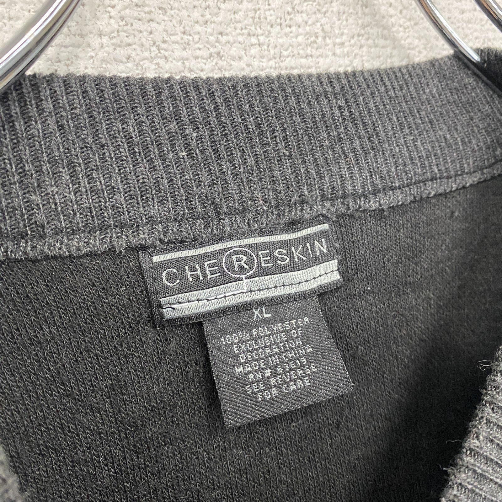 CHERESKIN　ポリエステルニットセーター　ボーダー柄　無地　クルーネック　総柄　灰色　ダークグレー　XLサイズ　古着