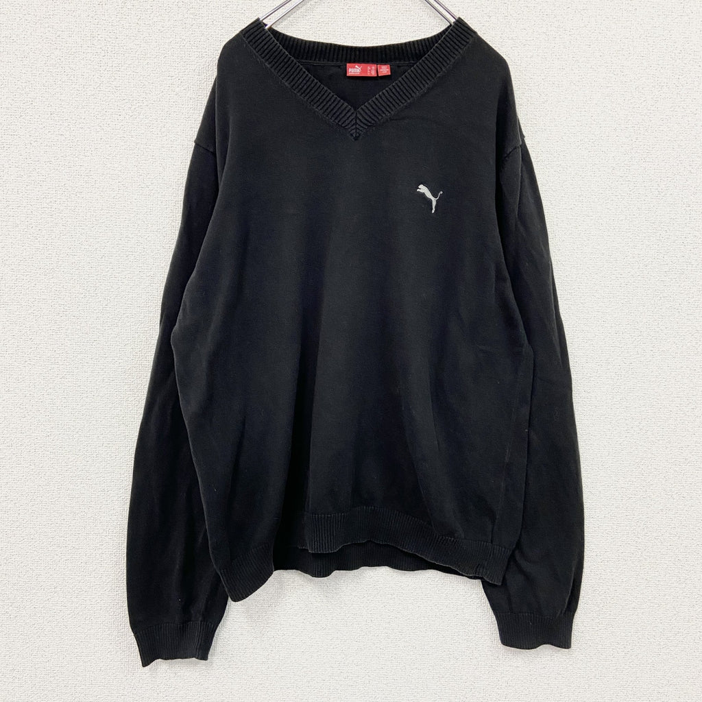 PUMA　プーマ　ニットセーター　刺繍ロゴ　ワンポイント　黒　ブラック　2XLサイズ　古着