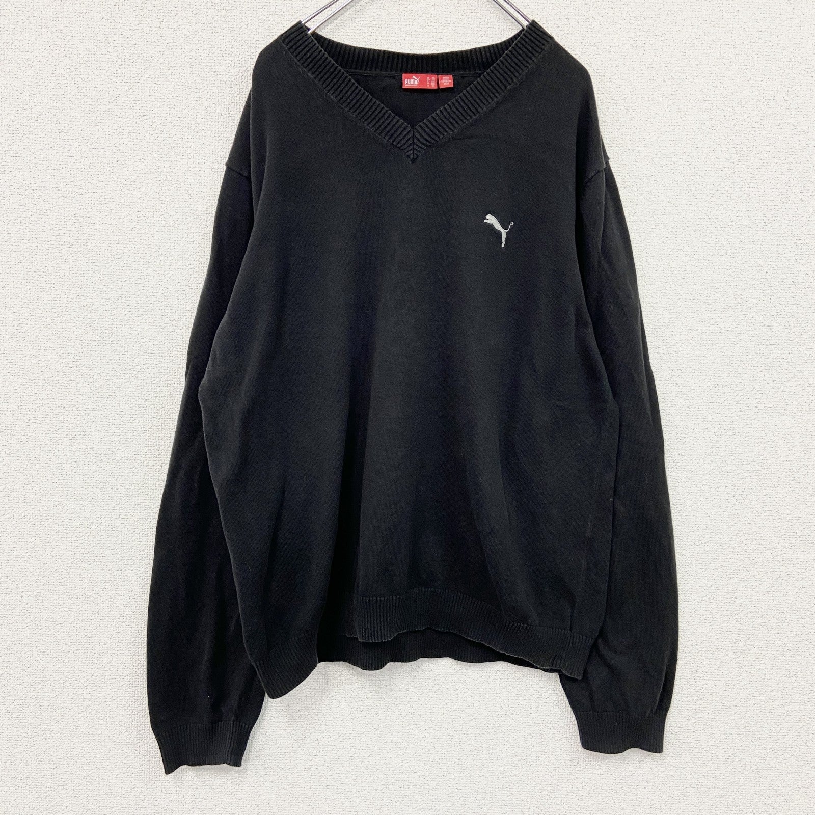 PUMA　プーマ　ニットセーター　刺繍ロゴ　ワンポイント　黒　ブラック　2XLサイズ　古着