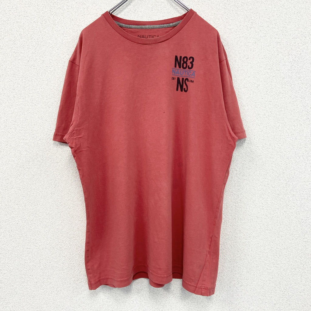 NAUTICA　半袖プリントTシャツ　ヨット　赤　レッド　カジュアルデザイン　クルーネック　レトロ　Lサイズ　古着