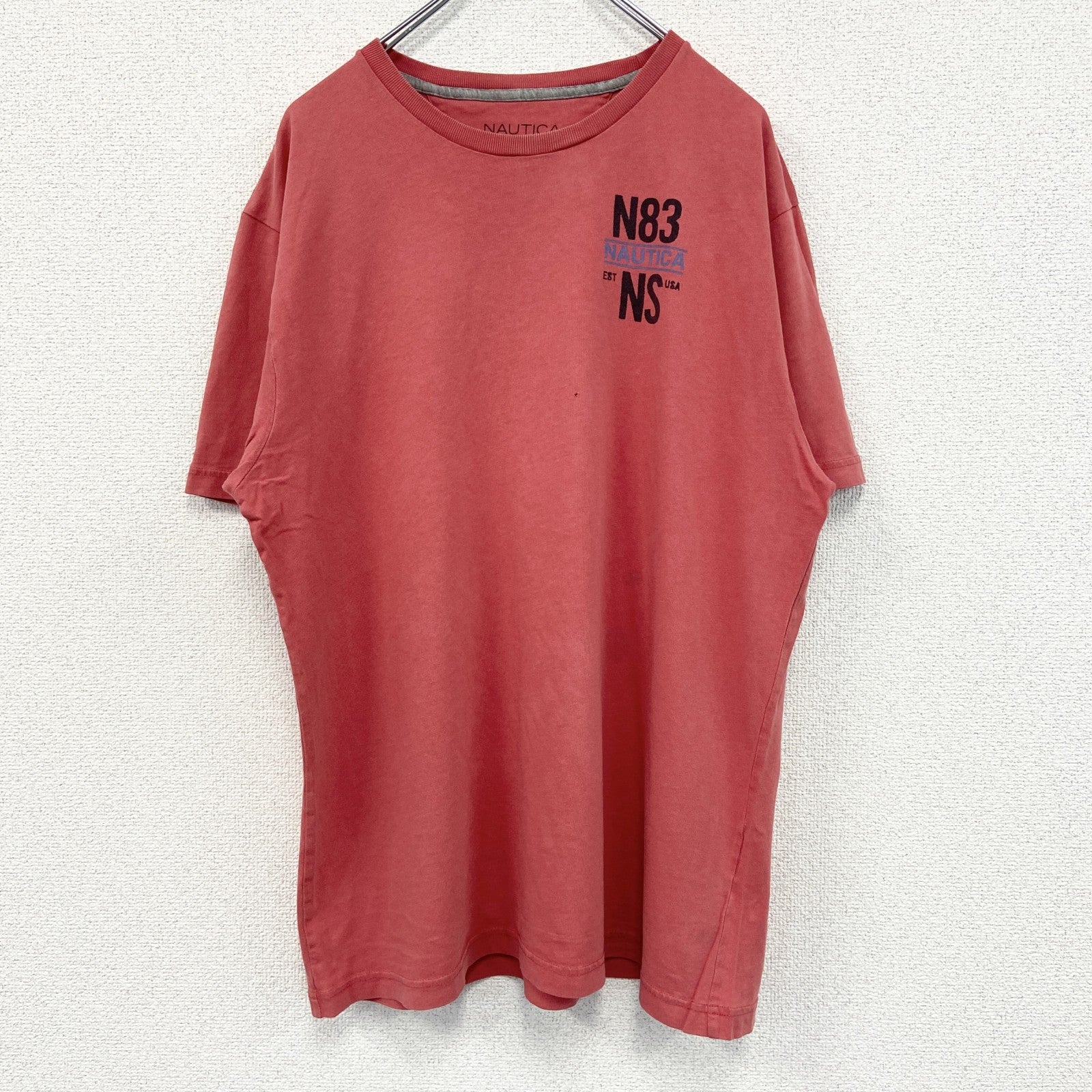 NAUTICA　半袖プリントTシャツ　ヨット　赤　レッド　カジュアルデザイン　クルーネック　レトロ　Lサイズ　古着
