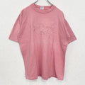 半袖刺繍Tシャツ　90s　レトロデザイン　ヴィンテージ　クルーネック　シングルステッチ　ピンク　Lサイズ　古着