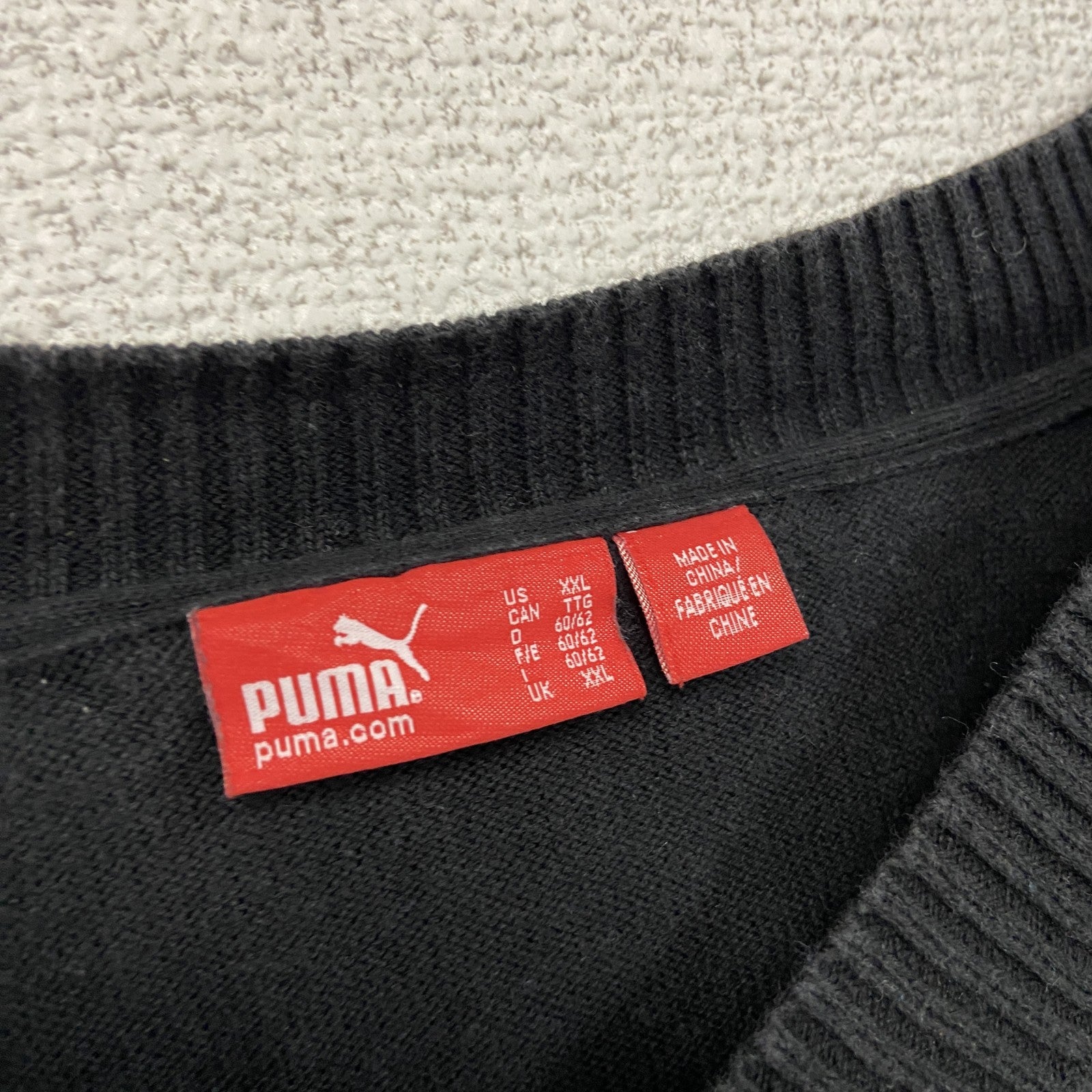 PUMA　プーマ　ニットセーター　刺繍ロゴ　ワンポイント　黒　ブラック　2XLサイズ　古着