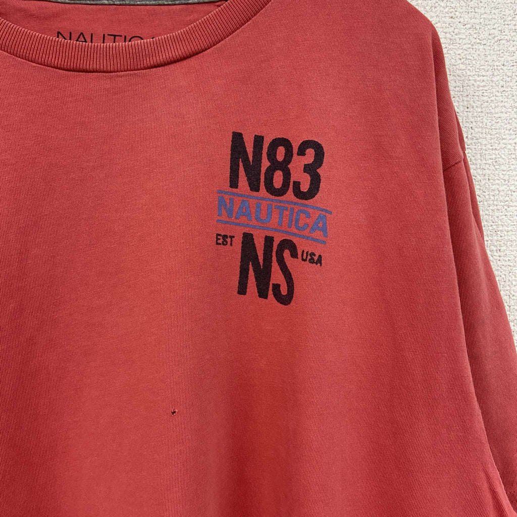 NAUTICA　半袖プリントTシャツ　ヨット　赤　レッド　カジュアルデザイン　クルーネック　レトロ　Lサイズ　古着
