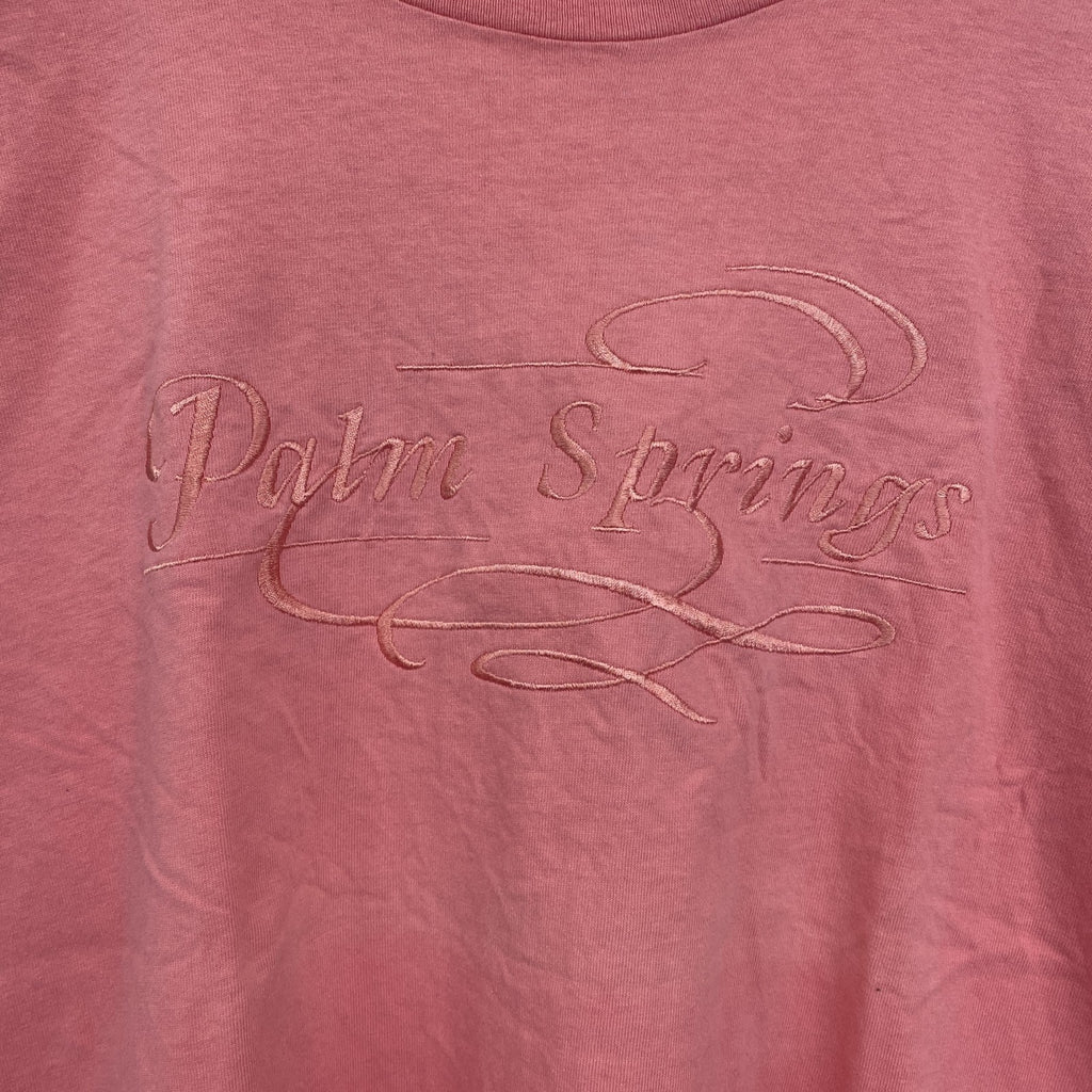 半袖刺繍Tシャツ　90s　レトロデザイン　ヴィンテージ　クルーネック　シングルステッチ　ピンク　Lサイズ　古着
