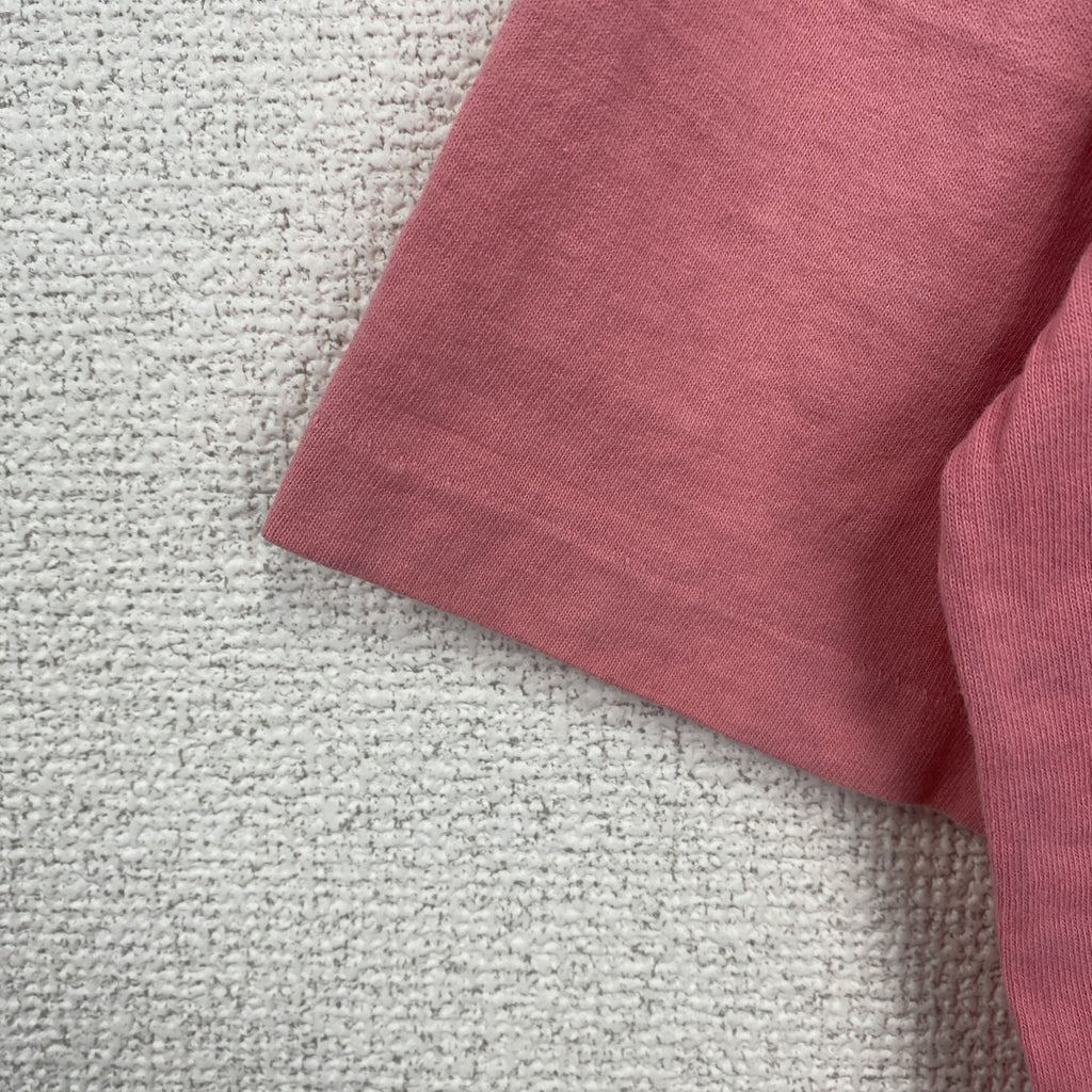 半袖刺繍Tシャツ　90s　レトロデザイン　ヴィンテージ　クルーネック　シングルステッチ　ピンク　Lサイズ　古着