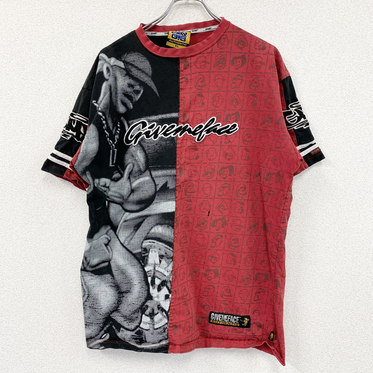 GIVEMEFACE　ギブミーフェイス　半袖プリントTシャツ　ビッグプリント　赤　レッド　黒　ブラック　XLサイズ　古着