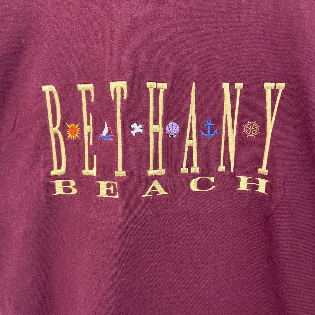 90s　Lee　リー　半袖プリントTシャツ　刺繍ロゴ　クルーネック　ヴィンテージ　ボルドー　Mサイズ　古着