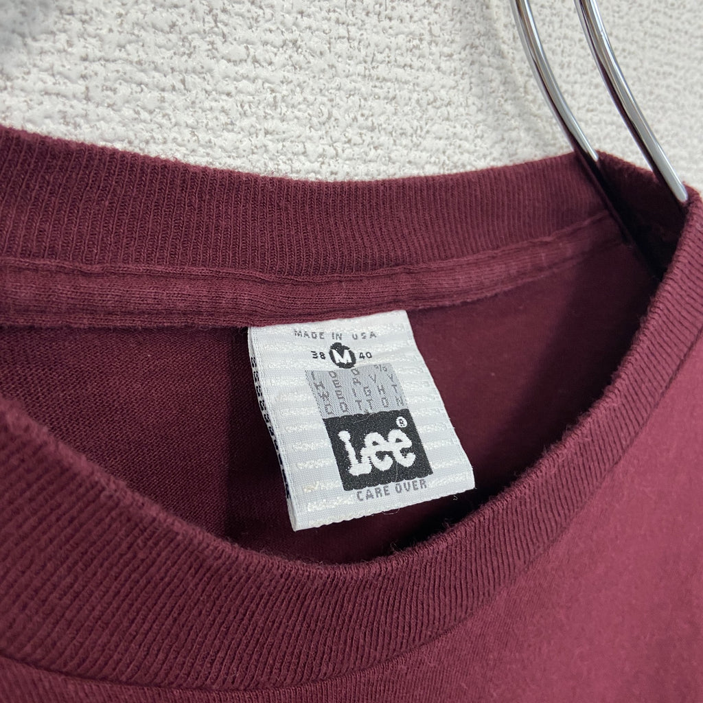 90s　Lee　リー　半袖プリントTシャツ　刺繍ロゴ　クルーネック　ヴィンテージ　ボルドー　Mサイズ　古着