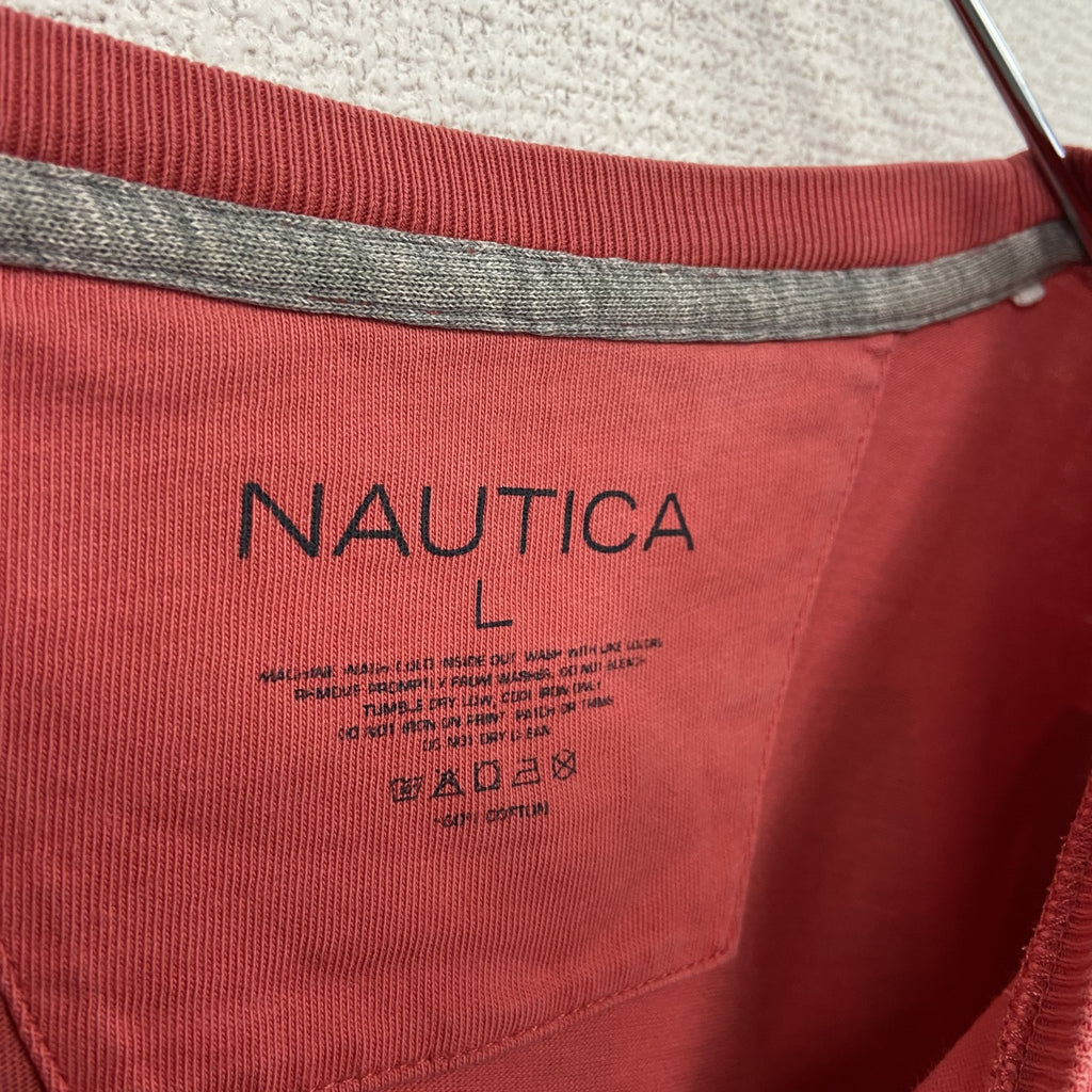 NAUTICA　半袖プリントTシャツ　ヨット　赤　レッド　カジュアルデザイン　クルーネック　レトロ　Lサイズ　古着