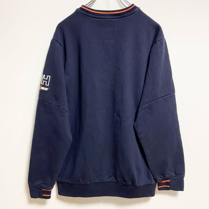 古着 used　HELLY HANSEN　ヘリーハンセン　長袖Vガゼットスウェット　トレーナ　ロゴプリント　ネイビー　Lサイズ