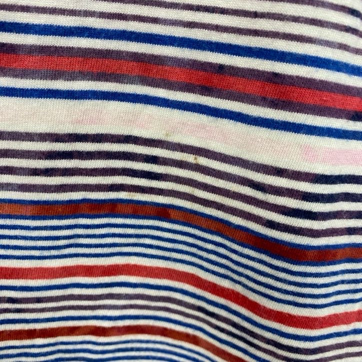 GUESS　ゲス　半袖プリントTシャツ　刺繍ロゴ　ワンポイント　ストライプ　マルチカラー　グレー　Mサイズ　古着