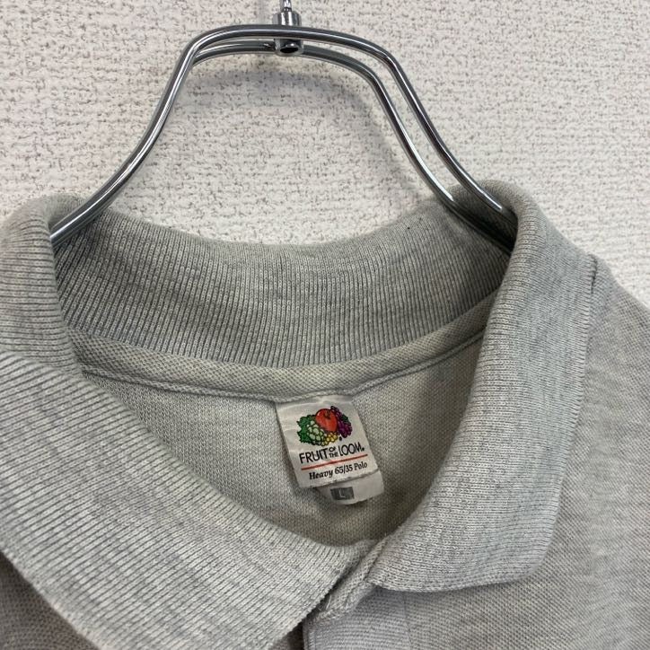 　FRUIT OF THE LOOM　半袖プリントポロシャツ　バックプリント　レトロ　国旗　灰　グレー　灰色　Lサイズ　古着