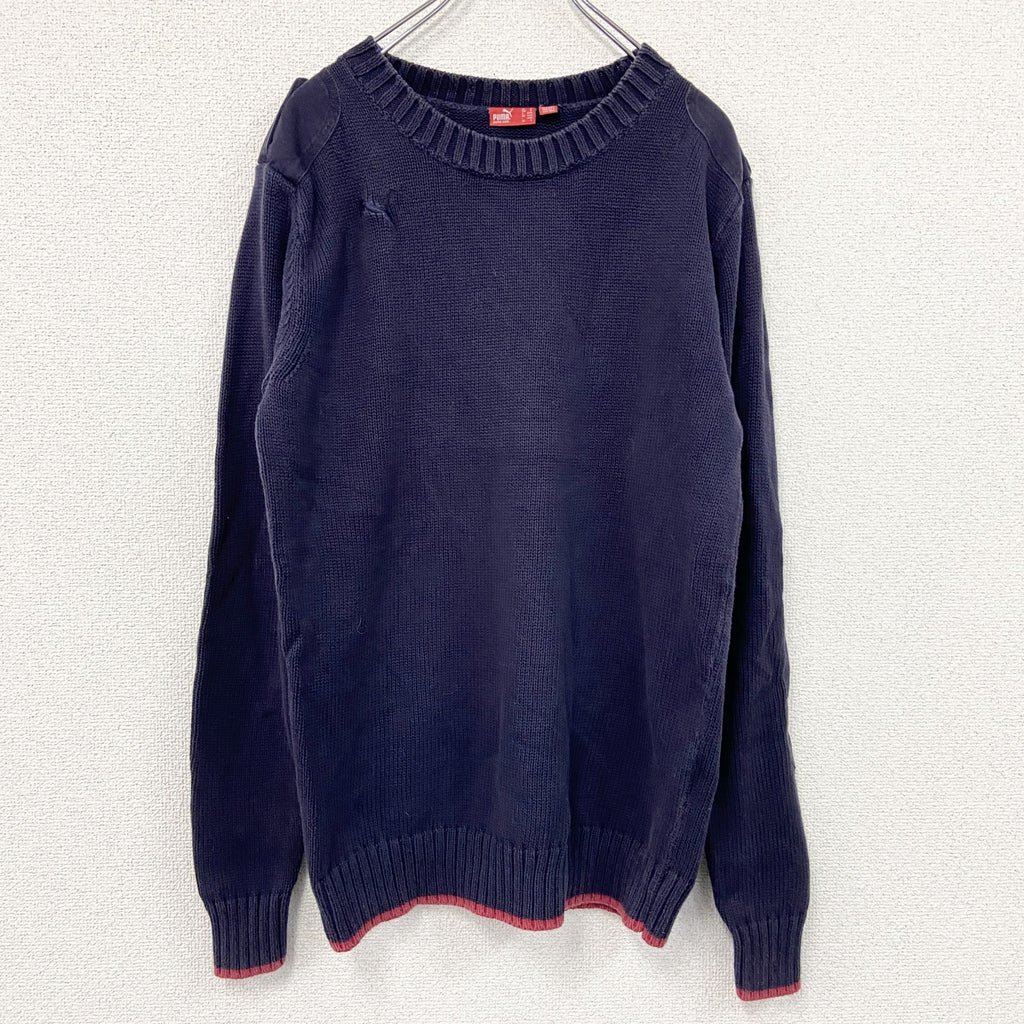 PUMA　プーマ　ニットセーター　エポレット　刺繍ロゴ　ワンポイント　紺　ネイビー　Sサイズ　古着