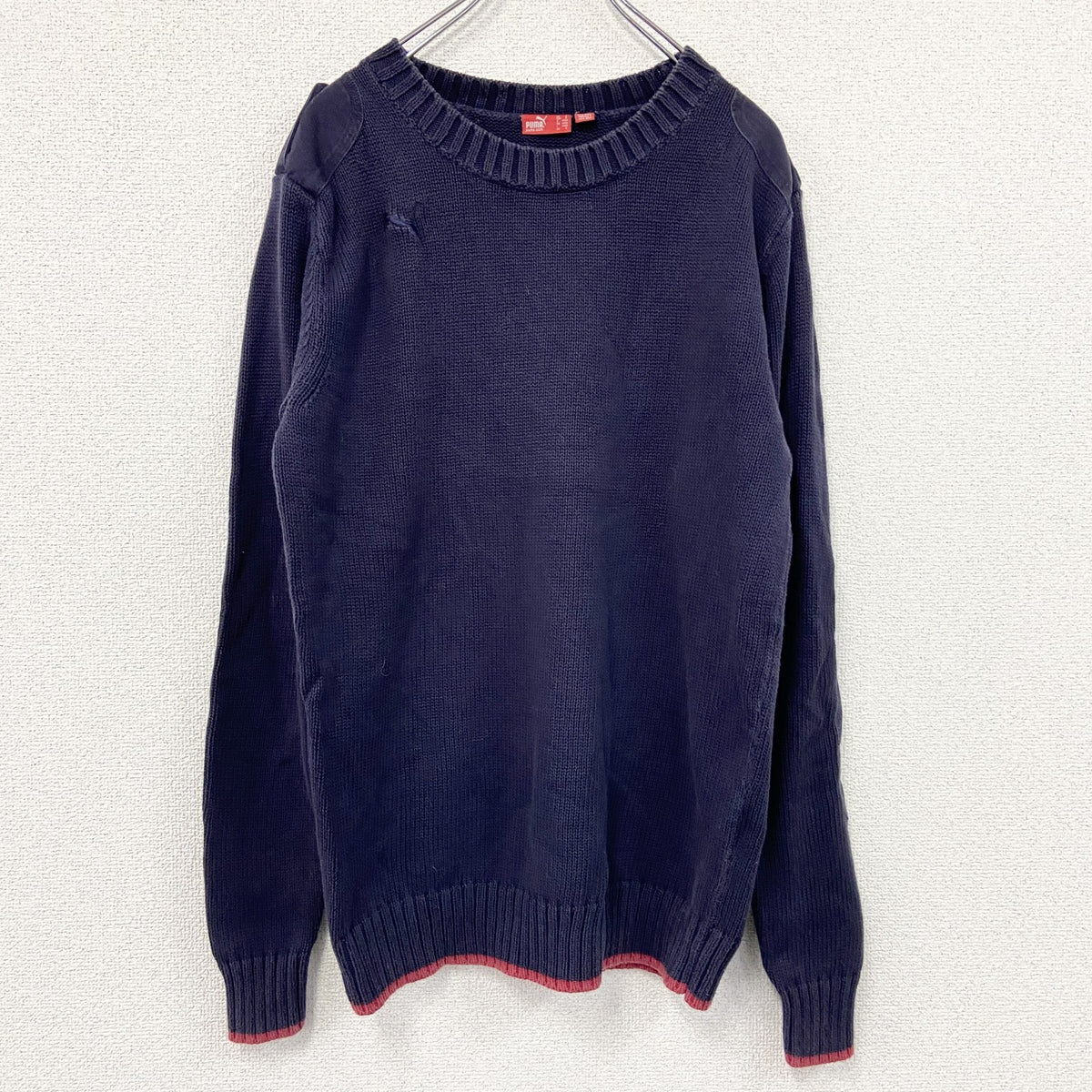 PUMA　プーマ　ニットセーター　エポレット　刺繍ロゴ　ワンポイント　紺　ネイビー　Sサイズ　古着