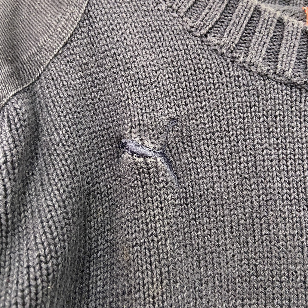 PUMA　プーマ　ニットセーター　エポレット　刺繍ロゴ　ワンポイント　紺　ネイビー　Sサイズ　古着