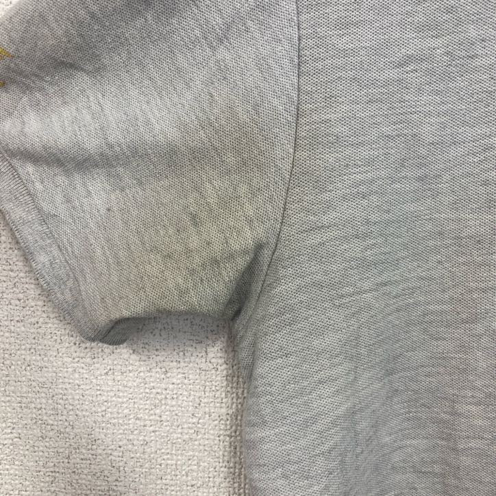 　FRUIT OF THE LOOM　半袖プリントポロシャツ　バックプリント　レトロ　国旗　灰　グレー　灰色　Lサイズ　古着