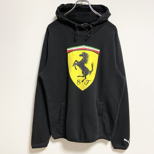 古着 used　PUMA Ferrari　プーマ　フェラーリ　コラボ　長袖ビッグロゴプリントパーカー　フーディー　Mサイズ