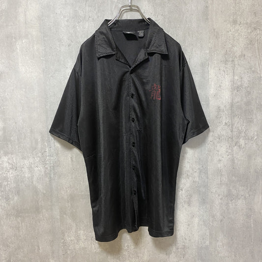 古着 used　Street Culture　半袖ワンポイントシャツ　バックプリント　ドラゴン柄　黒　レトロデザイン　Lサイズ