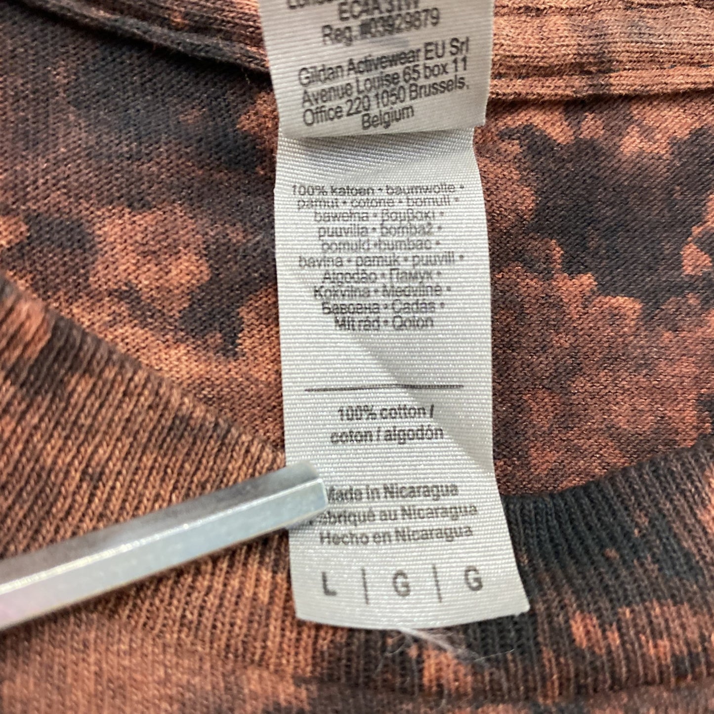 GILDAN　ギルダン　半袖プリントTシャツ　タイダイ柄　茶色　ブラウン　Lサイズ