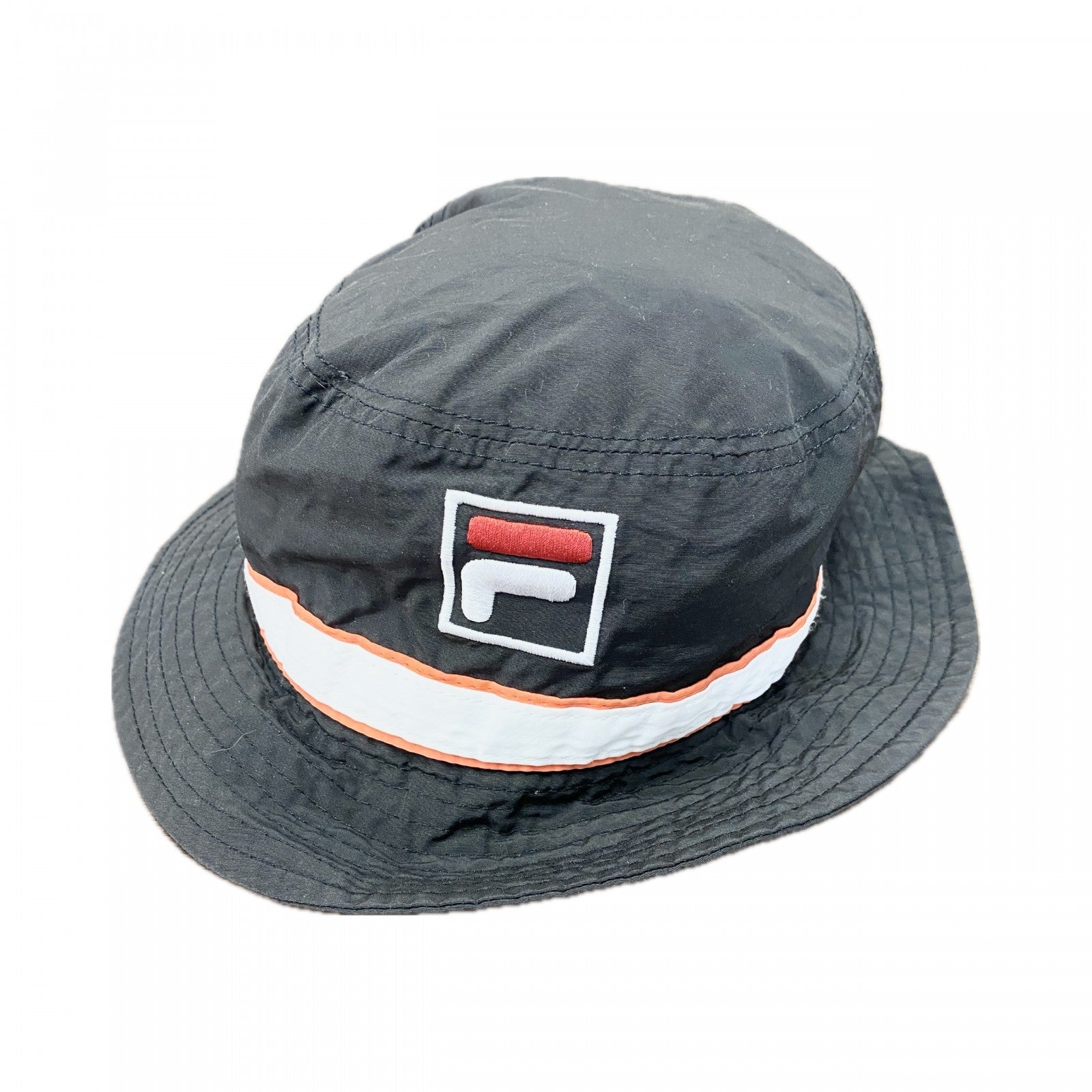 FILA　フィラ　バケットハット　刺ロゴ　デカロゴ　黒　ブラック レディース コットン ナイロン 古着