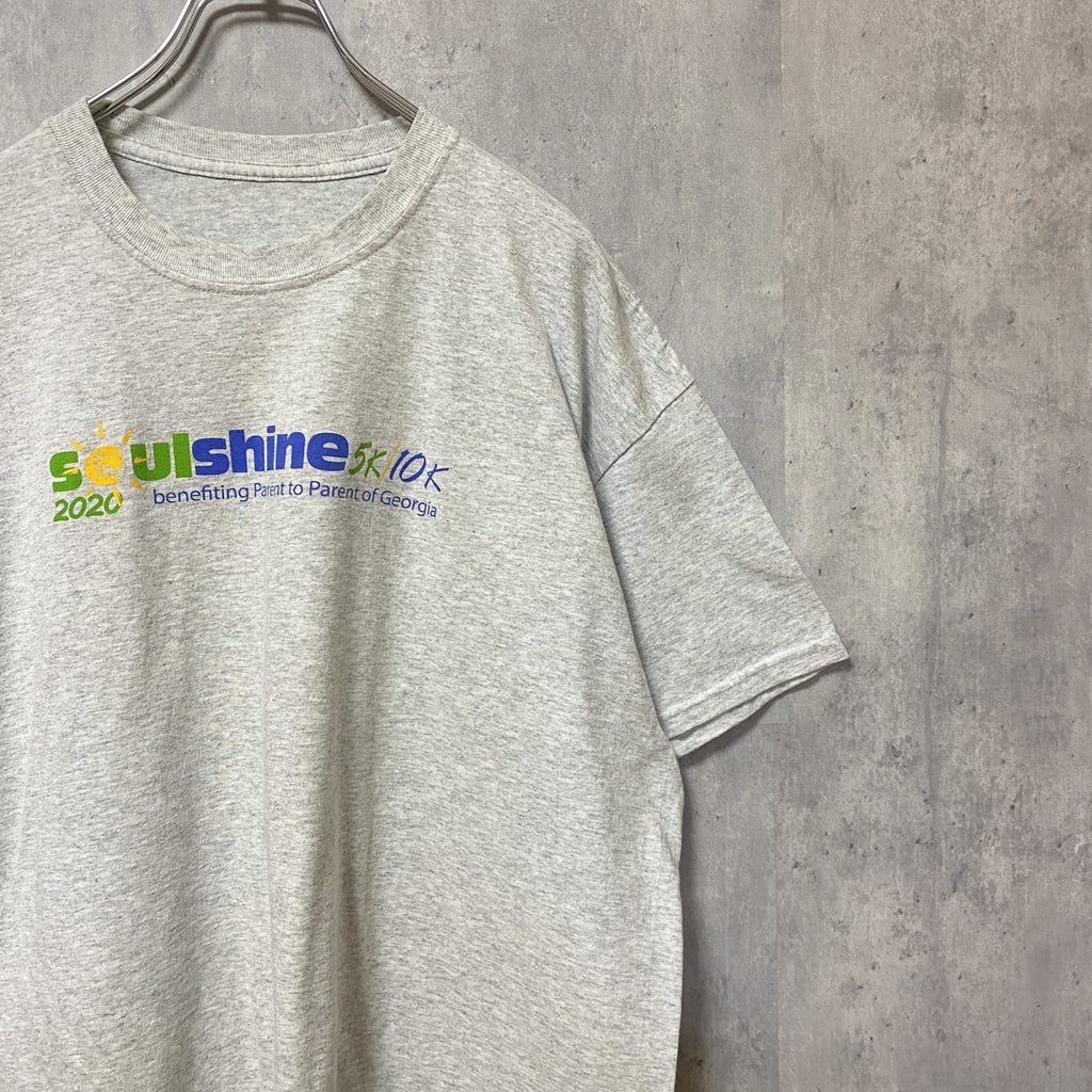 半袖プリントTシャツ　クルーネック　霜降りカラー　バックプリント　レトロデザイン　Lサイズ　古着