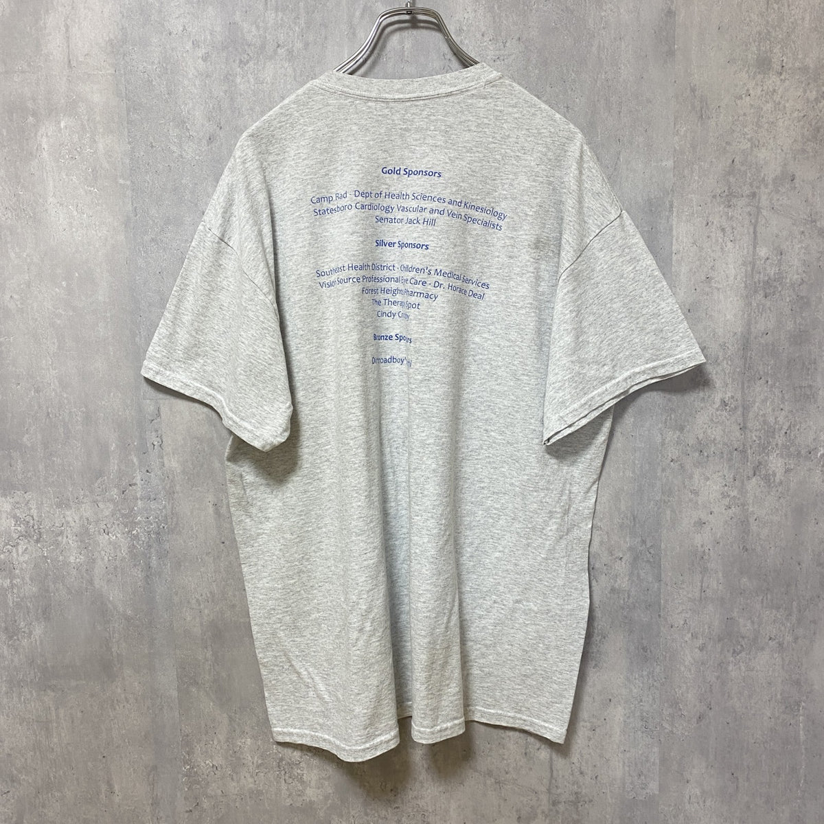 半袖プリントTシャツ　クルーネック　霜降りカラー　バックプリント　レトロデザイン　Lサイズ　古着