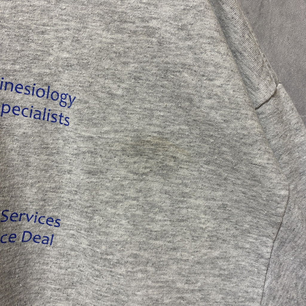 半袖プリントTシャツ　クルーネック　霜降りカラー　バックプリント　レトロデザイン　Lサイズ　古着