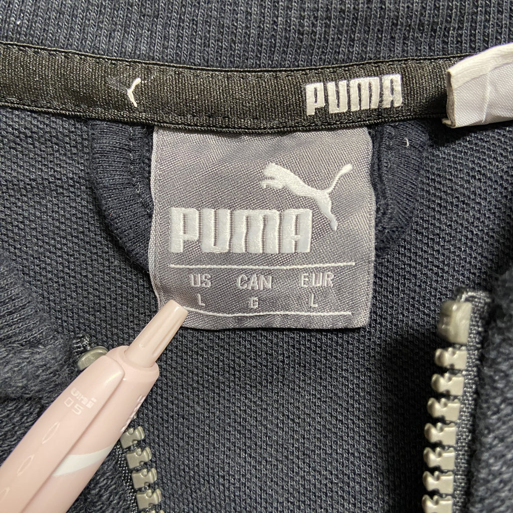 PUMA プーマ　長袖ロゴ刺繍ジップブルゾン　ジャンパー　スポーティー　ブラック　黒　Lサイズ　古着