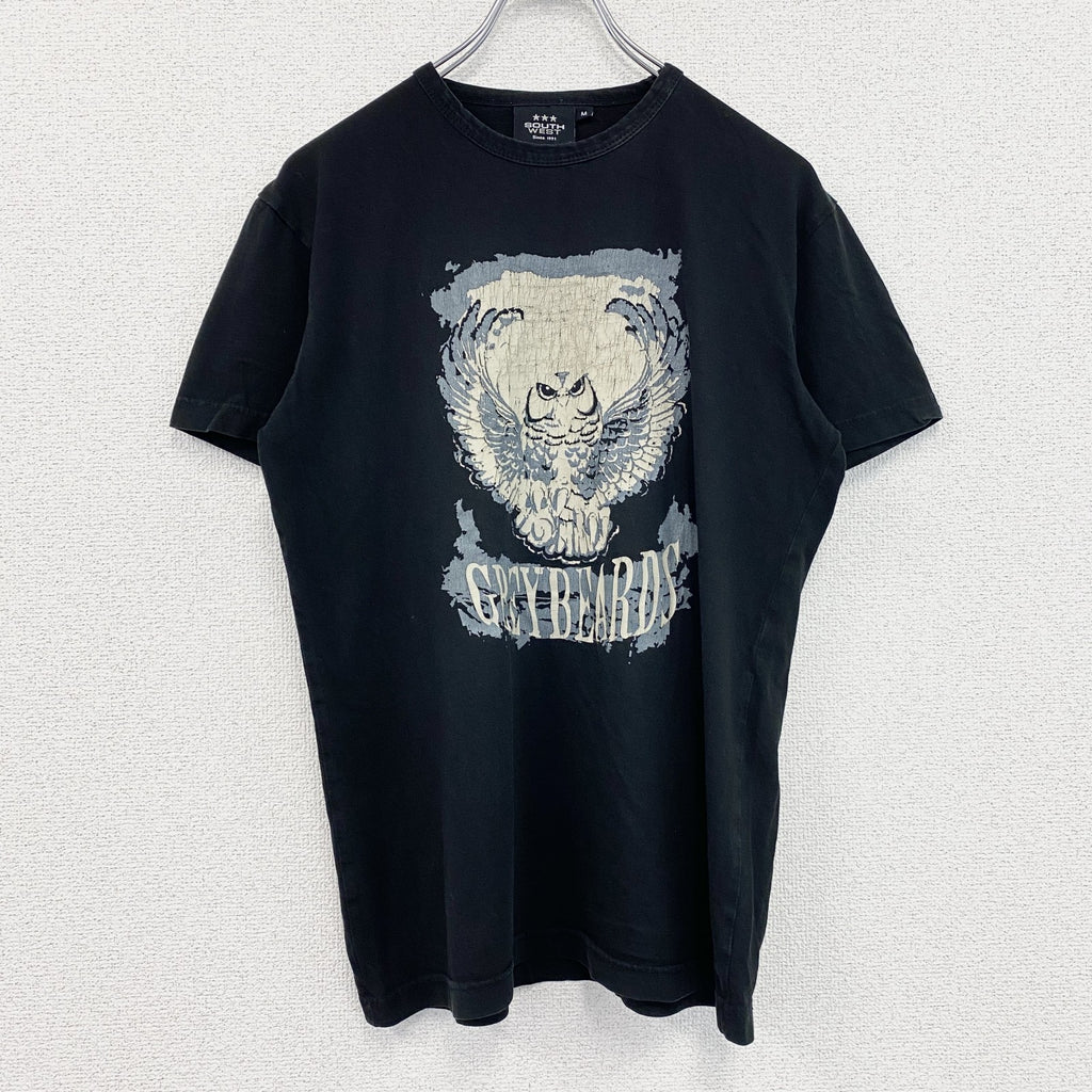 SOUTH WEST　半袖アニマルプリントTシャツ　フクロウ　梟　レトロ　クルーネック　黒　ブラック　Ｍサイズ　　古着
