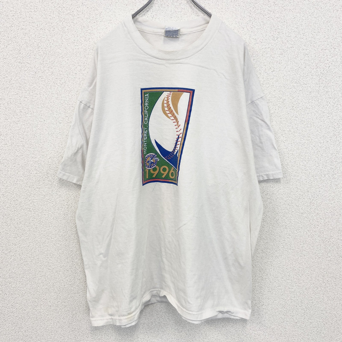 90s　Hanes 　ヘインズ 　半袖プリントスポーツTシャツ　シングルステッチ　野球　クルーネック　ヴィンテージ　白　ホワイト　XXLサイズ　古着