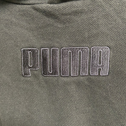 古着 used　PUMA　プーマ　長袖ワンポイントロゴ刺繍パーカー　フーディー　スポーティー　黒　ブラック　Mサイズ