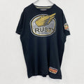 RUSTY　半袖プリントTシャツ　レトロデザイン　クルーネック　ロゴ刺繍　黒　ブラック　XXLサイズ　古着