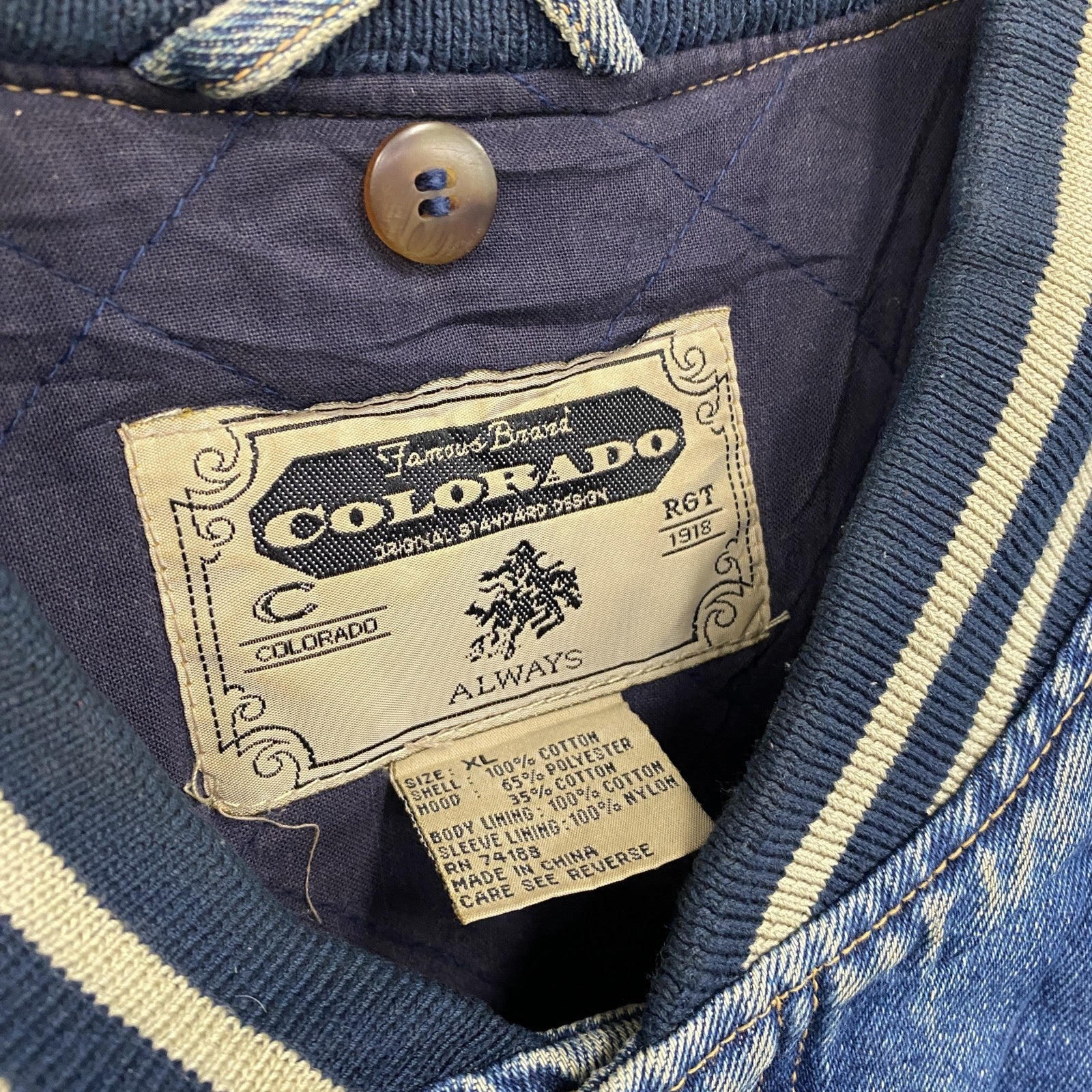 ～90s　COLORADO　デニムスタジャン　ヴィンテージ　中綿入り　インディゴ　XLサイズ　古着
