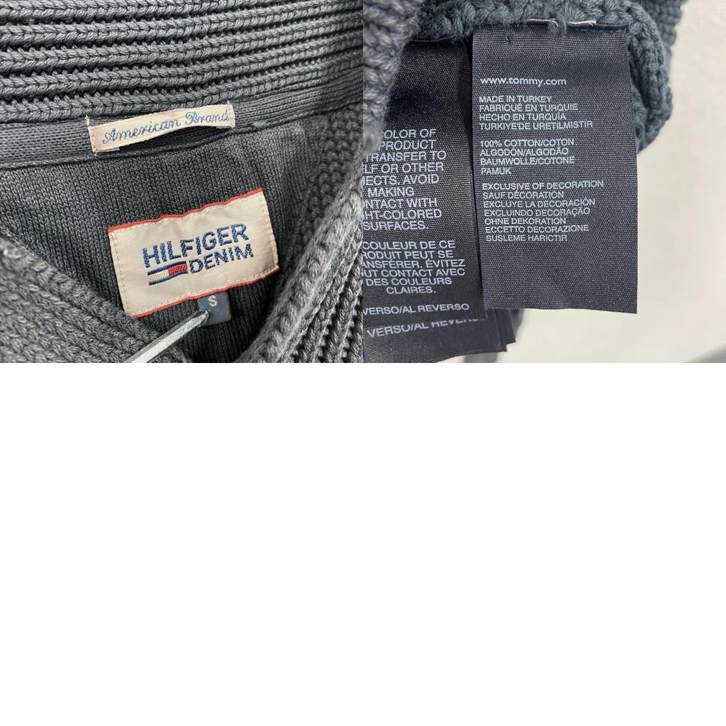 TOMMY HILFIGER DENIM　トミーヒルフィガーデニム　コットンケーブルニットカーディガン　紺　ネイビー　Sサイズ　古着