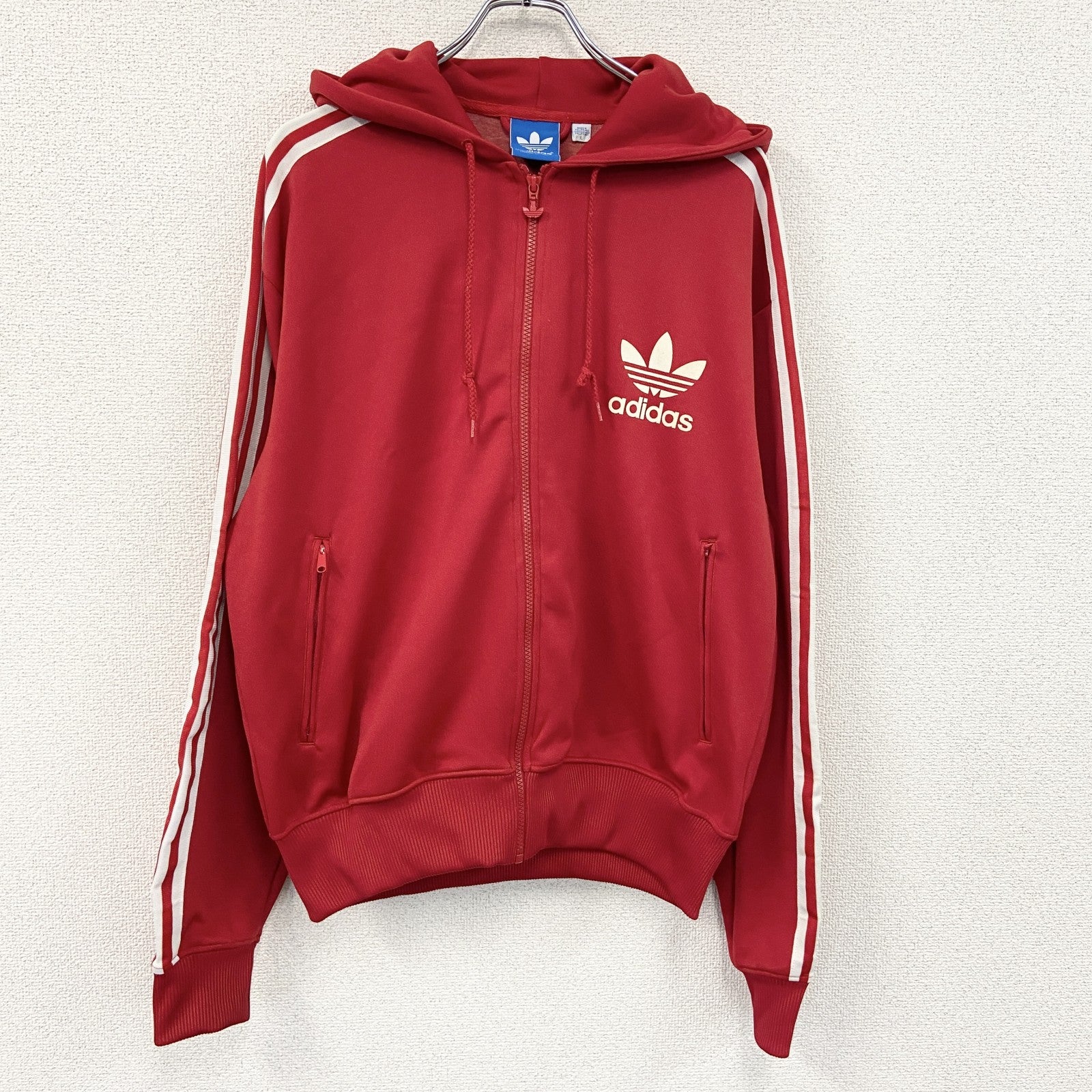 adidas　アディダス　フルジップパーカー/フーディー　赤　レッド　Lサイズ　古着