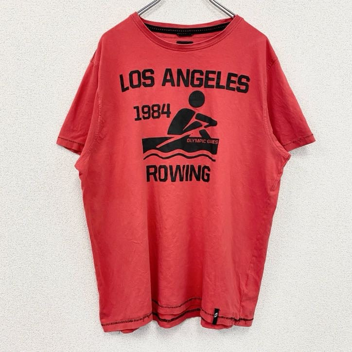 90s　半袖プリントTシャツ　シングルステッチ　ロサンゼルス　レトロ　クルーネック　赤　レッド　XXLサイズ　　ヴィンテージ　古着
