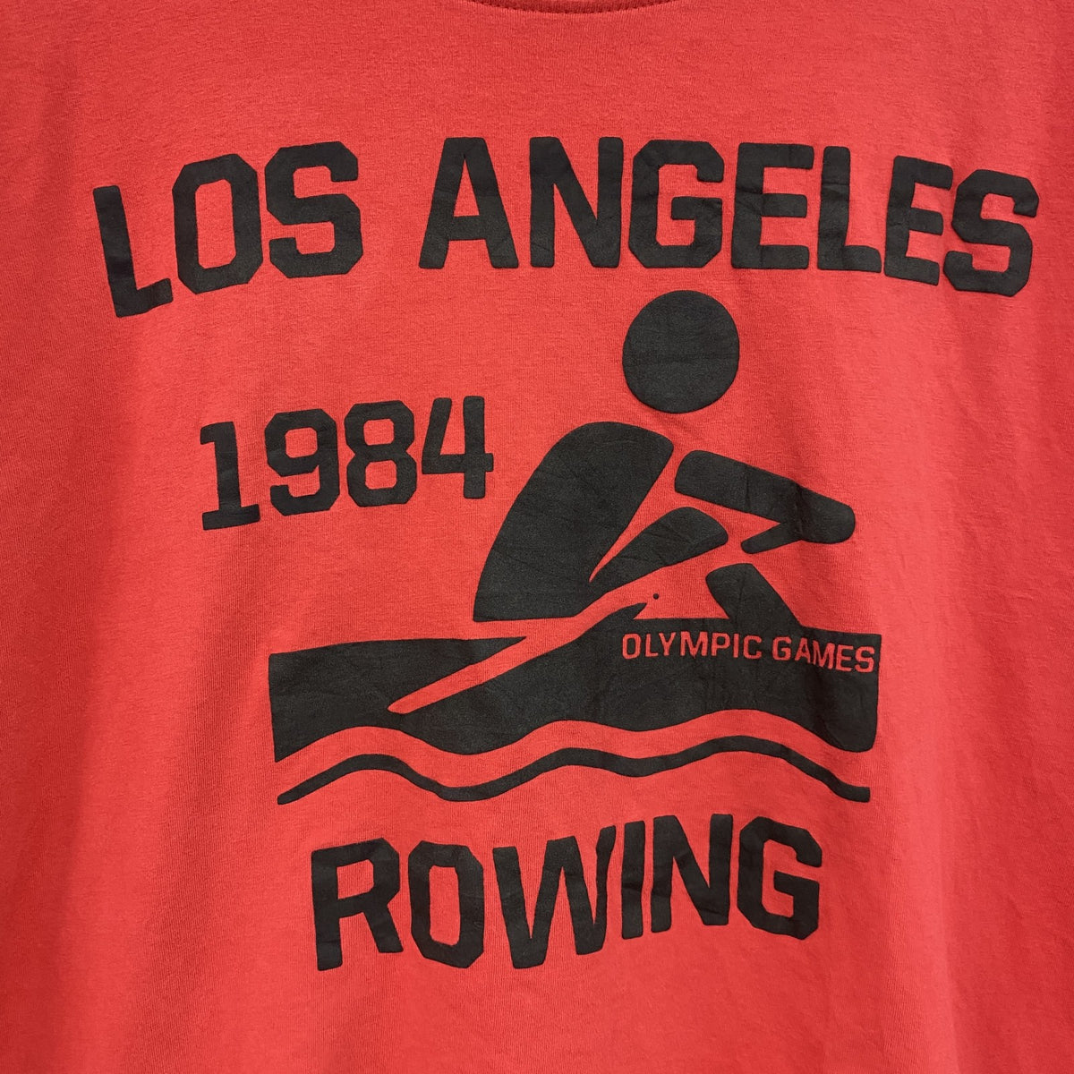 90s　半袖プリントTシャツ　シングルステッチ　ロサンゼルス　レトロ　クルーネック　赤　レッド　XXLサイズ　　ヴィンテージ　古着