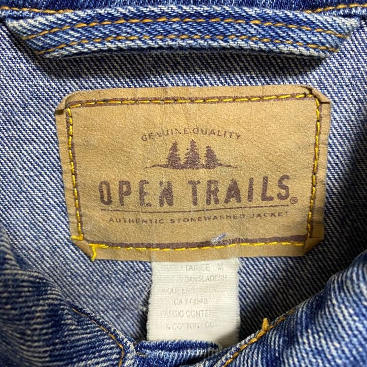 古着 used　OPEN TRAILS　長袖デニムジャケット　Gジャン　アウター　刺繍 インディゴブルー　アメカジ　Lサイズ