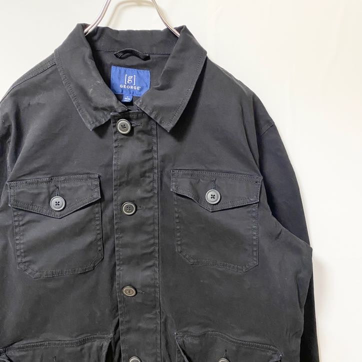 古着 used　GEORGE ジョージ　長袖ミリタリージャケット　ジップアップブルゾン　黒　ブラック　秋冬服　Lサイズ