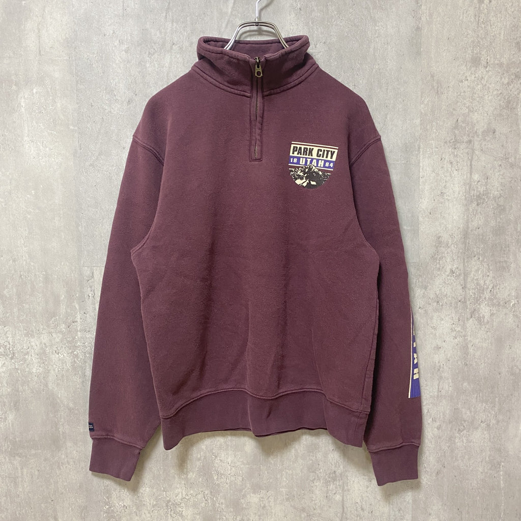 JANSPORT ジャンスポーツ　長袖ハーフジップスウェット　トレーナー　ワンポイント　ワインレッド　Sサイズ　古着