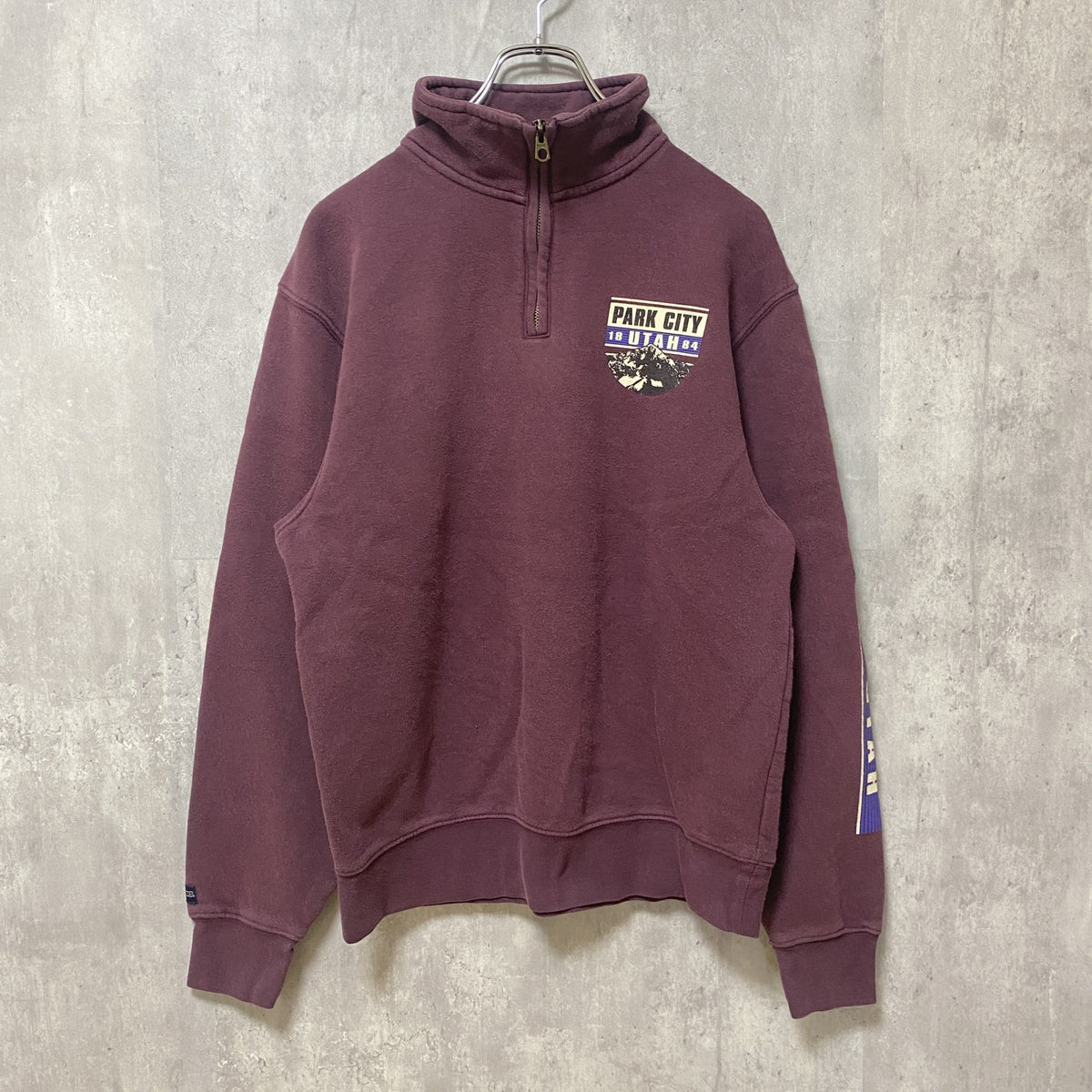 JANSPORT ジャンスポーツ　長袖ハーフジップスウェット　トレーナー　ワンポイント　ワインレッド　Sサイズ　古着