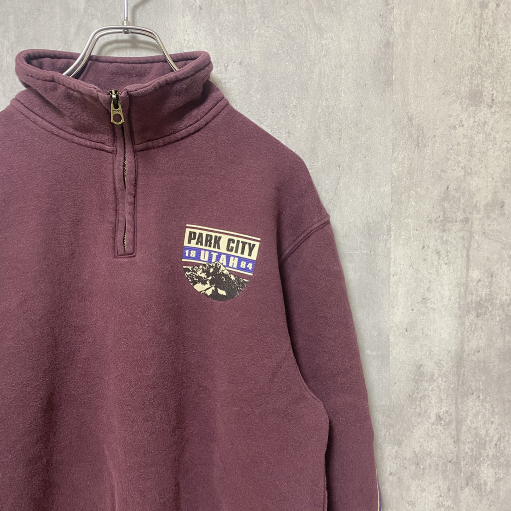 JANSPORT ジャンスポーツ　長袖ハーフジップスウェット　トレーナー　ワンポイント　ワインレッド　Sサイズ　古着
